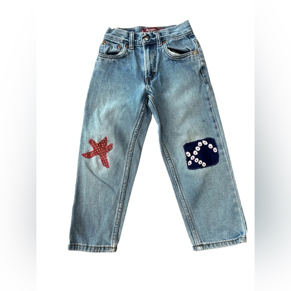 Levi's Other - Reworked kids relaxed fit Levi’s Stylish Blue Jeans with Unique Patches-6